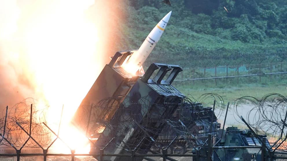 An ATACMS missile launching from a mobile launcher