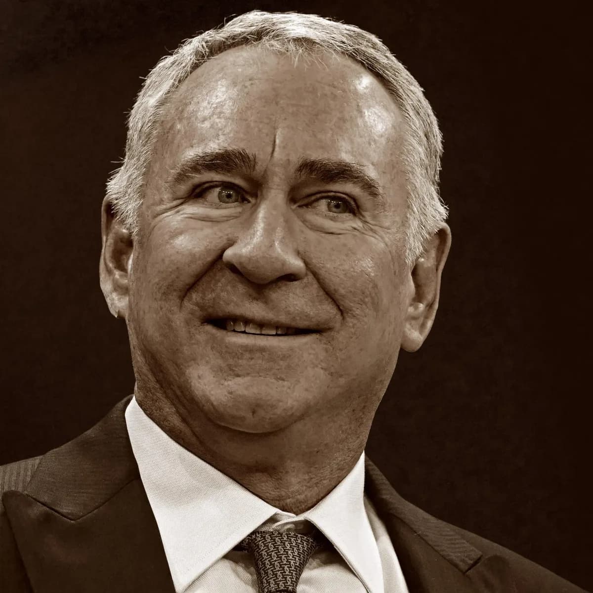 Sepia toned portrait of hedge fund billionaire Ken Griffin