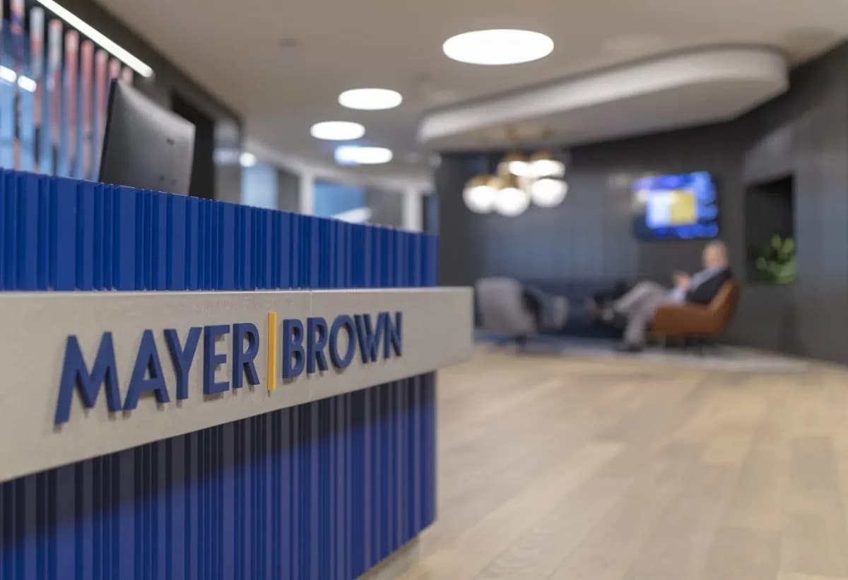 The reception desk at a Mayer Brown office