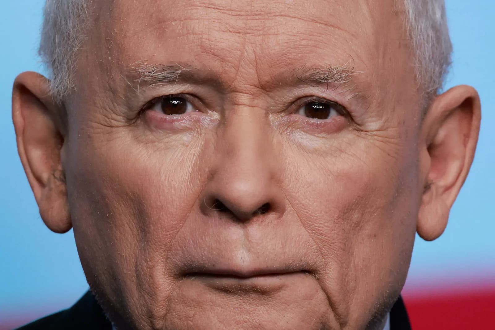 Close up portrait of Jaroslaw Kaczynski, leader of Poland's Law and Justice party