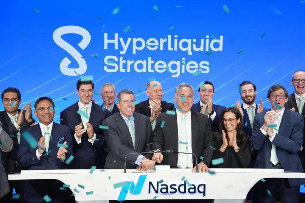 Executives celebrate the Hyperliquid Strategies Nasdaq listing